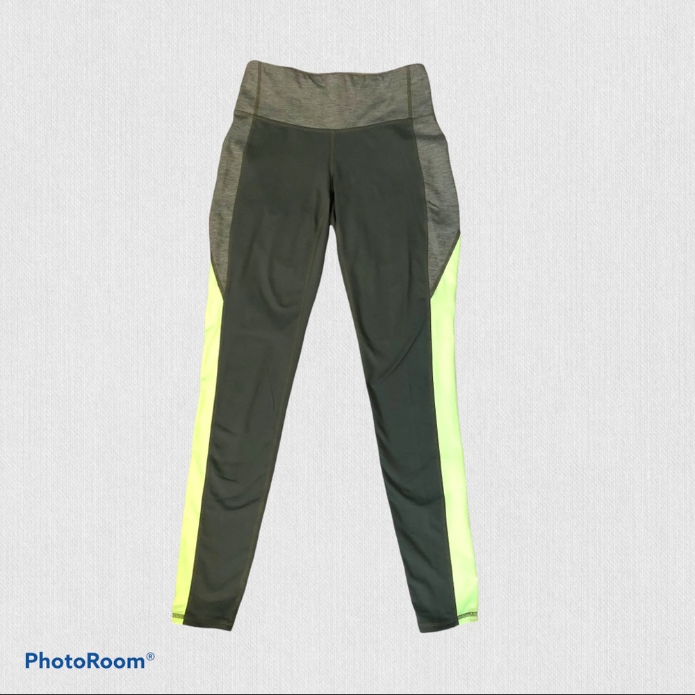 Athleta Dark Green and Lime Full Length Leggings